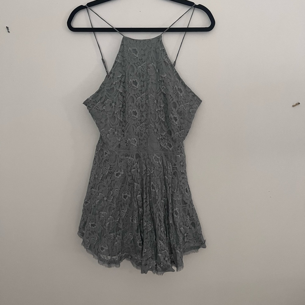 Gray Lace Floral Mini Dress